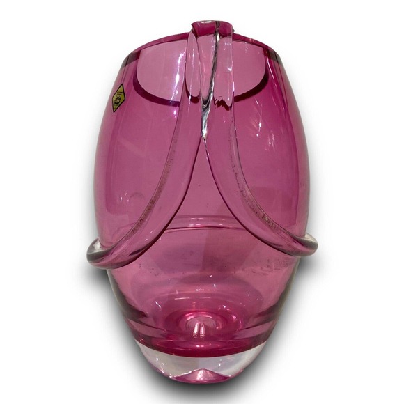 Vintage Josef Hospodka Chribska Glasworks Amethyst Pink Vase MCM Czech Republic - Picture 6 of 10